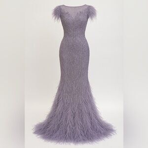 JVN by Jovani Lavender Feathered Gown